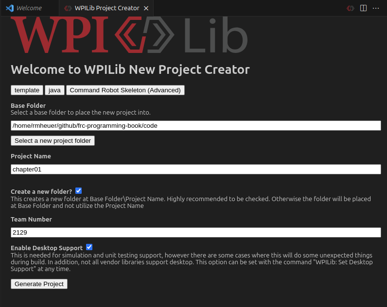 WPILib New Project Creator